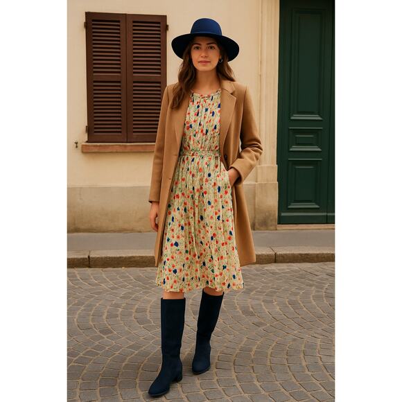 NEW! Anthropologie S Meadowlight Pleated Dress Fit&Flare Floral Elastic Waist - Picture 3 of 15